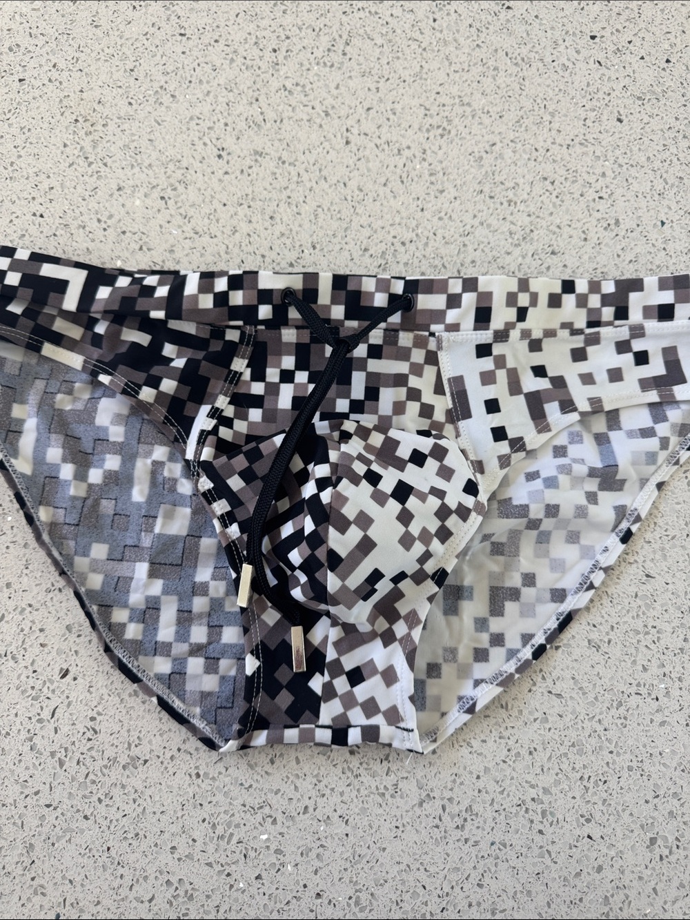 H&M Men’s Black, White & Gray Pixel Print Swim Trunks